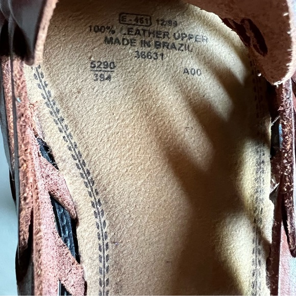 Vintage Sz 9 Genuine Leather Huarache Basket Weave Sandals Flat Shoes - Picture 3 of 15